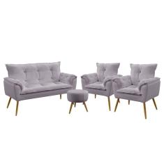 Imagem de Namoradeira e 2 Poltronas Opala com Puff Solar Veludo Aradecor