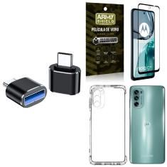 Imagem de Kit Capa Moto G62 + Adaptador otg Tipo c/usb + Película 3D Armyshield