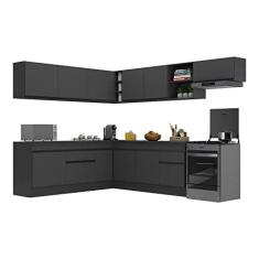 Imagem de Armário de Cozinha Completa de Canto com Rodapé Veneza Multimóveis V2103 Preto