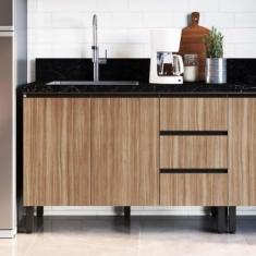 Imagem de Balcão para Pia de Cozinha 2 Portas 3 Gavetas 120cm Fumê com Montana