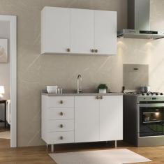 Imagem de Cozinha Compacta 2 Peças 100% Mdf Bp 1 Balcão 1 Aereo Maranello Branco