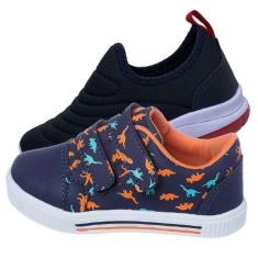 Imagem de Kit 2 Pares de Tênis Infantil Masculino Dinossauro e Calce Facil Bordado-Masculino