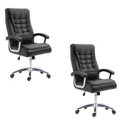 Imagem de Kit 2 Cadeiras Big Mola Ensacada Escritório Pres Giratória em Couro com Nr17 Espresso Móveis Preto
