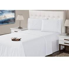 Imagem de Jogo Lençol 4 Peças King 400 Fios Branco Ponto Palito Casa Dona