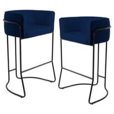 Imagem de Kit 2 Banquetas Decorativas Base Aço  Betina B-304 Veludo  Marinho - Domi