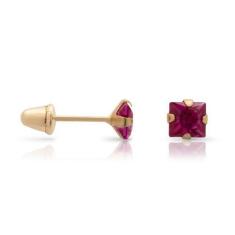 Imagem de Brinco Ouro 18K Pedra Quadrada 3mm Infantil Bebê - Adriajp Joias