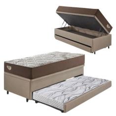 Imagem de Bicama Box Baú Com Material Sintético Linho Bege 96X203 Com Colchão Re