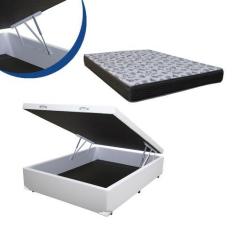 Imagem de Cama Box Baú Casal Colchão Espuma D33 Bordado + Box Sintético Branco S