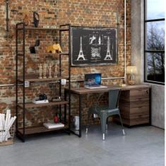 Imagem de Escrivaninha com Estante e Gaveteiro Industrial Kuadra Compace Nogal