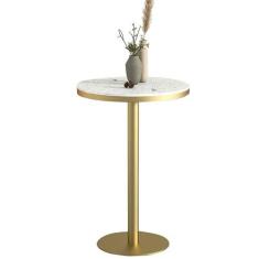 Imagem de Mesa de bar redonda de bistrô, balcão de pub com tampo de mármore e base de metal dourado, mesa de bistrô para cozinha, restaurante, escritório e café, 1 pacote de mesas de pub