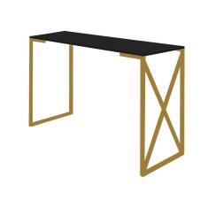 Imagem de Mesa De Escritório Computador 90cm Bex Industrial Ferro Dourado MDF Preto - Ahz Móveis