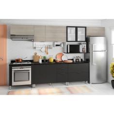 Imagem de Cozinha Completa Bartira Rubi com 8 Portas e 5 Gavetas e 5 Prateleiras - 360,1cm de largura - Branco/Grafite