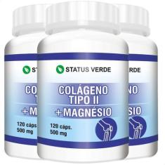 Imagem de 3 Potes Colageno Tipo 2 + Magnésio Kit 360 Cáps - Status Verde