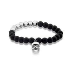 Imagem de Pulseira com Pedras Vulcânicas e Pingente Caveira em Aço
