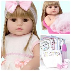 Imagem de Boneca Bebê Reborn Loira 100% Silicone Realista Com Chupeta
