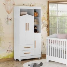 Imagem de Guarda-Roupa 3 Portas 2 Gavetas Duda Branco/Amadeirado/Branco