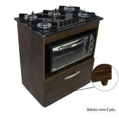 Imagem de Kit Balcão Salvia Ipê Com Cooktop Preto 5 Bocas e Forno 48 Plus Chamalux