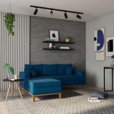 Imagem de Sofá 3 Lugares Moroni Com Chaise Esquerdo Linho Azul Marinho - Mobly