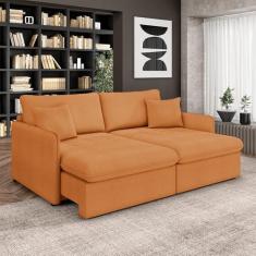 Imagem de Sofá Reclinável e Retrátil Gandalf Bipartido 154cm Caixa Zero com Almofadas Bouclê Terracota G33 - Gran Belo