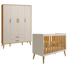 Imagem de Berço Americano 2 em 1 e Guarda Roupa Isis Retrô 4 Portas 2 Gavetas Ar