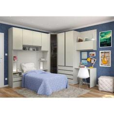 Imagem de Guarda Roupa Canto Solteiro Vidro C/ Escrivaninha Legno Crem - KIT