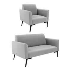 Imagem de Sofá Namoradeira Com Poltrona Pés Villach Marisa Suede D03 - D\`rossi Cor Cinza