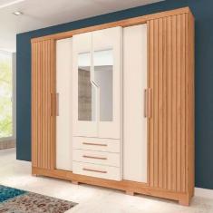 Imagem de Guarda-roupas Paris New 6 Portas E 3 Gavetas Atualle Canelato Rustico 3d E Natura Off White