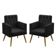 Imagem de Kit 2 Poltronas Decorativas Vega Com Rodapé E Botões Capitonê Sued  Aradecor