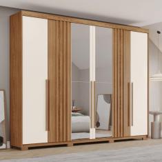 Imagem de Guarda-roupa Casal 6 Portas 4 Gavetas com Espelho Norton Marrom/Off White