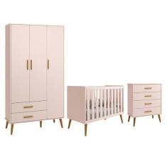 Imagem de Dormitório Infantil Isis Guarda Roupa 3 Portas, Cômoda E Berço Rosa - Reller Móveis Rosa