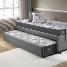 Imagem de Bicama Box Solteirão 96x203 Suede Cinza Com Dois Colchões Adapto Molas Ensacadas Ecoflex