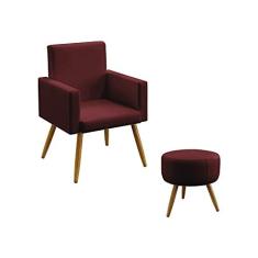 Imagem de Kit Poltrona Decorativa Estofada Nina e Puff Solar Sued Bordô Aradecor
