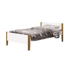 Imagem de Cama Solteiro Simba Branco Fosco com Pés em Madeira - Reller