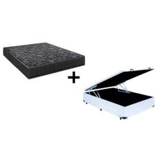 Imagem de Cama Box Baú Viúva 128 Tecido Sintético Branco com Colchão Lisboa Bell