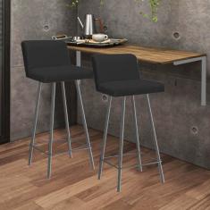 Imagem de Kit Mesa Suspensa de Parede Fixa MDF Freijó + 2 Banquetas Lexi Ferro Prata Suede Preto - Ahazzo Móveis