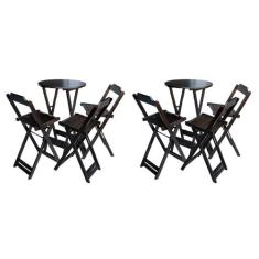 Imagem de KIT 2 CONJUNTOS DE MESA BISTRÔ DOBRAVEL EM MADEIRA MACIÇA COM 3 BANQUETAS ALTAS - TABACO