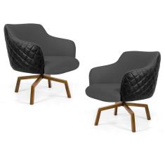 Imagem de Kit 02 Poltronas Decorativas Jade Base Ka Giratória C-416 Corano Tressê Linho  Escuro - Domi