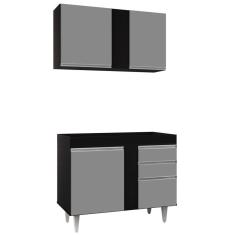 Imagem de Armário Aéreo Indiana E Balcão Para Pia 100cm Luziania Preto/Cinza - Lumil