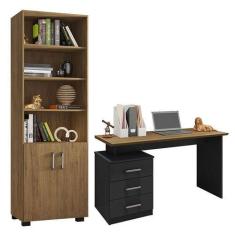 Imagem de Mesa Para Computador Flay E Livreiro Office Com Portas Pequenas Freijó