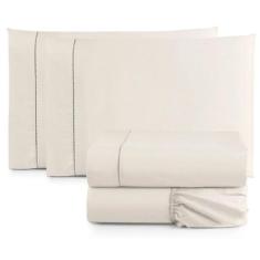 Imagem de Jogo Lençol Casal Toque Macio 4 Peças Percal 400 Fios Palha - Casa Hom