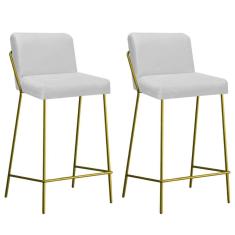 Imagem de Kit 02 Banqueta Alta Com Encosto Drika Industrial Cozinha Bistrô Ferro Dourado Corino Branco - Ahazzo Móveis