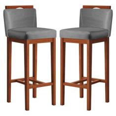Imagem de Kit 2 Banquetas Alta para Bancada Ilha 38x102 Cm Líbia Madeira Maciça 