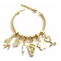 Imagem de Pulseira Berloques Veterinária Coração Amor Folheado 18k