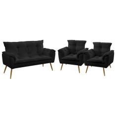 Imagem de Kit Poltrona Namoradeira e 2 Poltronas Decorativas Opala Suede  Aradecor