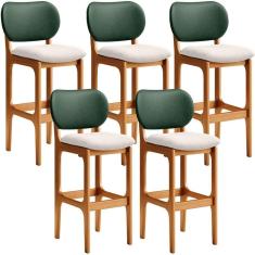 Imagem de Kit 5 Banquetas Alta Betta Imbuia Facto Verde Linho Cru