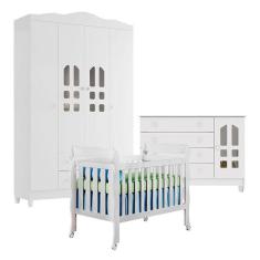 Imagem de Quarto de Bebê New Selena 4 Portas com Berço Lila e Cômoda Gran Selena Branco Brilho - Carolina Móveis
