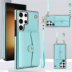 Imagem de Estojo de couro flip para Samsung Galaxy S23 Ultra S22 Plus S21 FE S20 S10 S9 Note 20 10 A73 A53 A13 Capa para cartão carteira, verde, para Samsung S23 Ultra