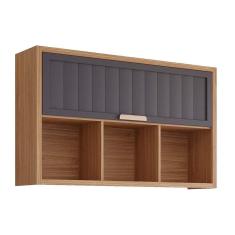 Imagem de Armário de Cozinha Modulado Estela c/3Nichos e 1 Porta Basculante Ripada 120 cm Freijo/Titanium - MGM