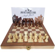 Imagem de Jogo Xadrez E Dama Escolar Dobrável Peças E Tabuleiro De Madeira Educa