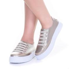 Imagem de Tênis Feminino Casual Ouro velho de couro Ajuste Elástico - Izabela Araújo-Feminino